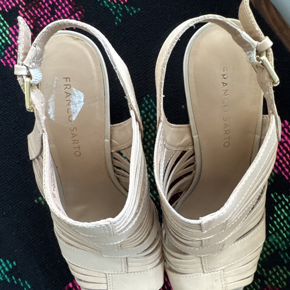 Franco Sarto Sharp Leather Platform Wedge Heels Slingback Sandals Size 8 M Tan - Picture 10 of 11